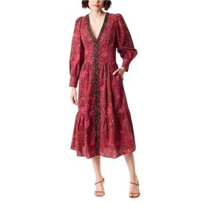 Sam Edelman Women's Pink & Brown Boho Ramsey V-neck Maxi Dress. Size Medium